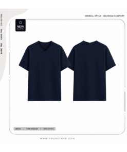 Áo Phông Cổ Tim Màu Xanh Than Unisex 100% Cotton Form Regular | MINALA