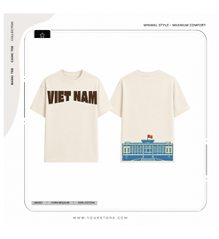 Áo thun Việt Nam màu kem in Dinh Độc Lập thiết kế unisex