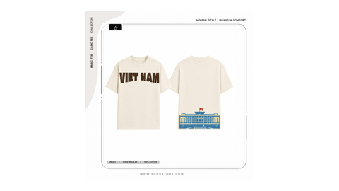 Áo thun Việt Nam màu kem in Dinh Độc Lập thiết kế unisex