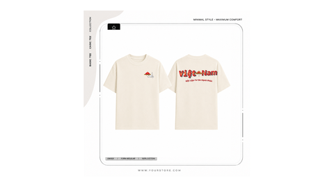 Áo thun in hình nón Việt Nam basic màu kem form unisex