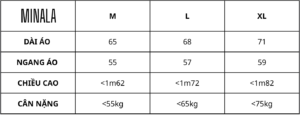 bảng size áo phông